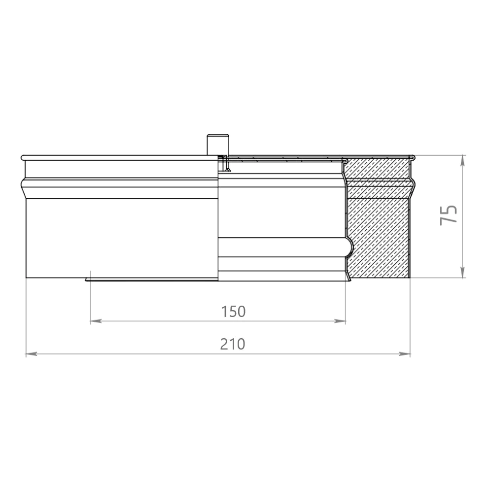 Заглушка тройника сэндвич Flue Line с конденсатоотводом d210х150 мм оцинкованная сталь 0,5 мм + матовая 0,5 мм (конденсат)