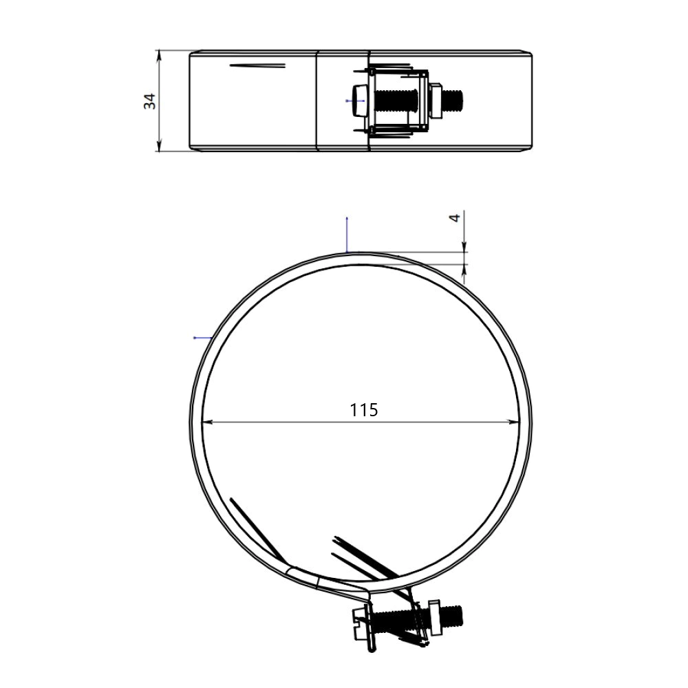 Хомут 115 мм нержавеющая сталь 0,5 мм черный