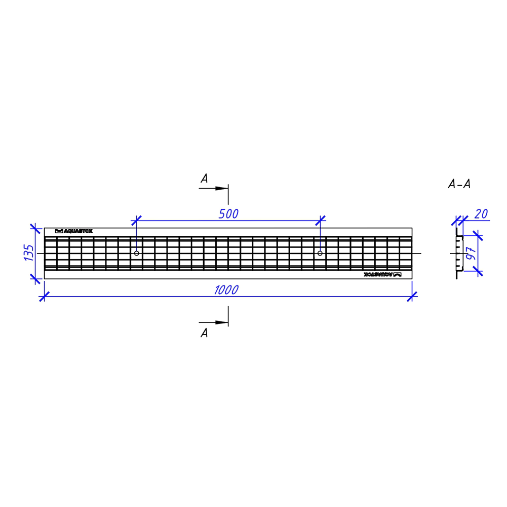 Решетка для лотка AQUASTOK Norma DN100 стальная ячеистая 1 м
