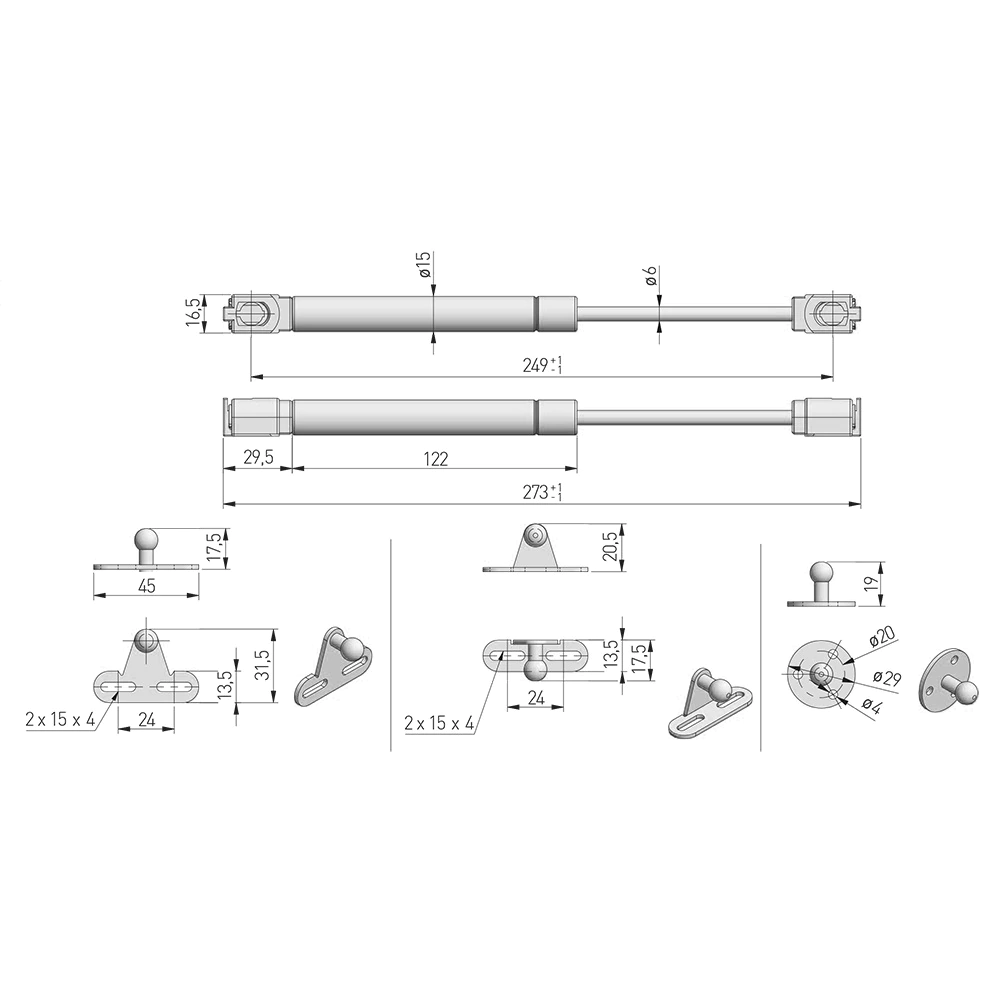 Газовый лифт нагрузка 8 кг серый