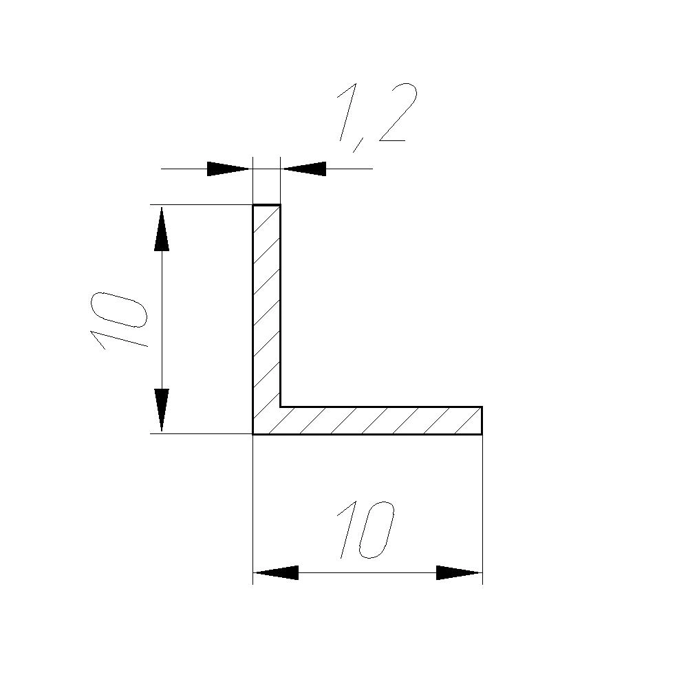 Уголок алюминиевый 10х10х2000 мм толщина 1,2 мм