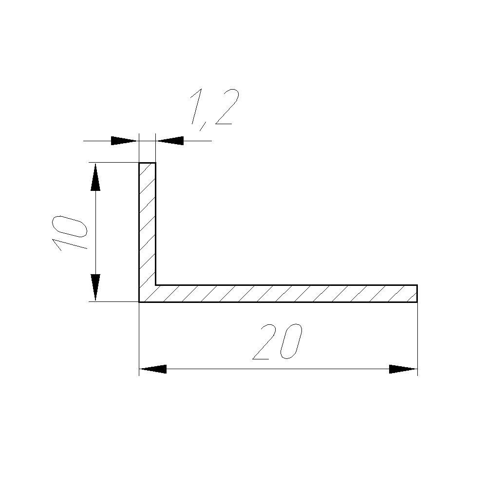 Уголок алюминиевый 20x10x2000 мм толщина 1,2 мм