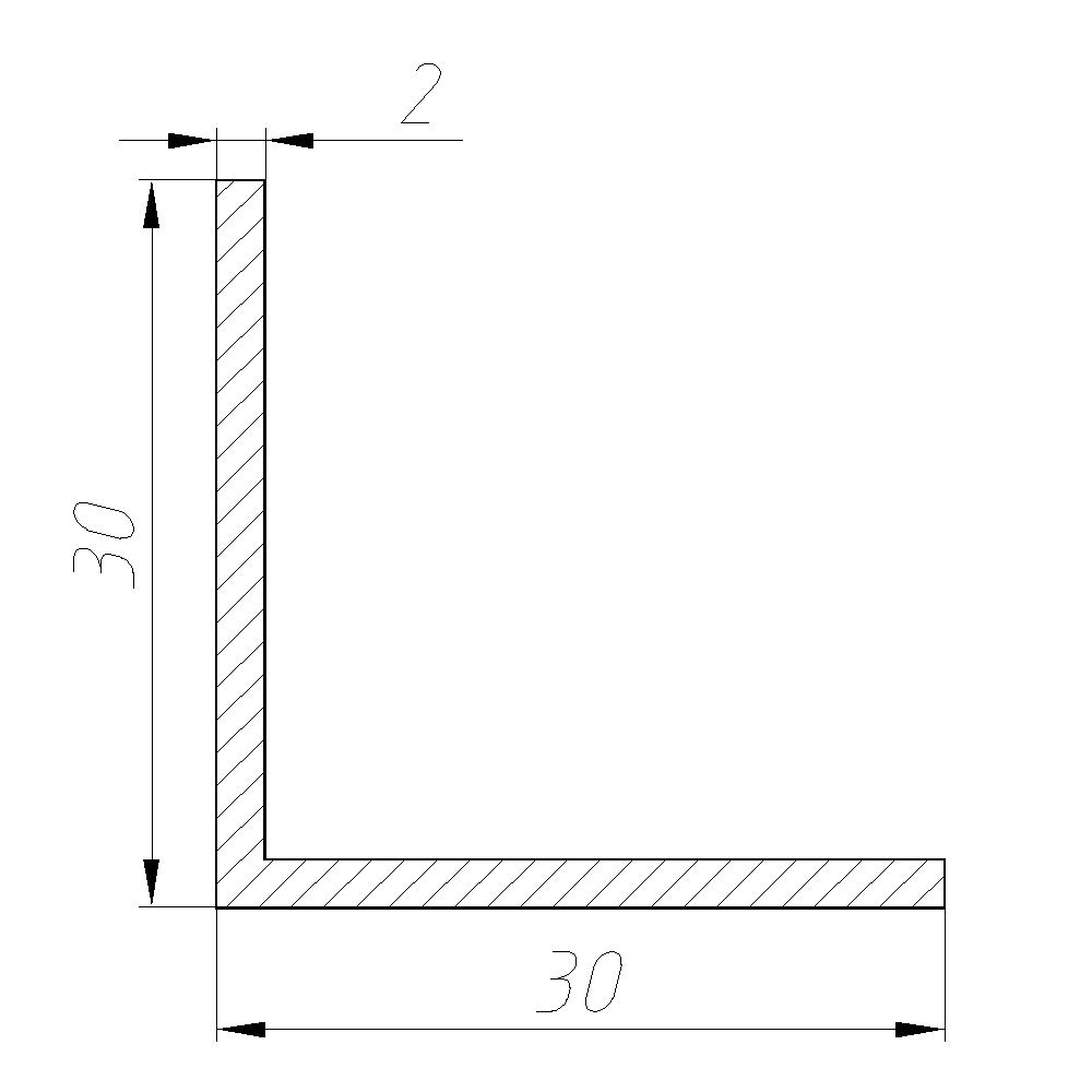 Уголок алюминиевый 30x30х1000 мм толщина 2,0 мм