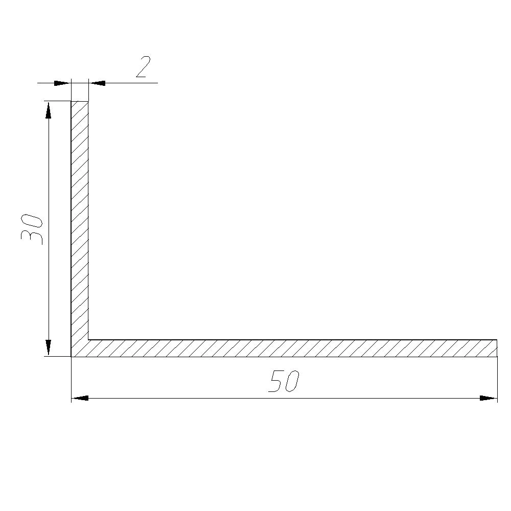 Уголок алюминиевый 50х30х2000 мм толщина 2,0 мм