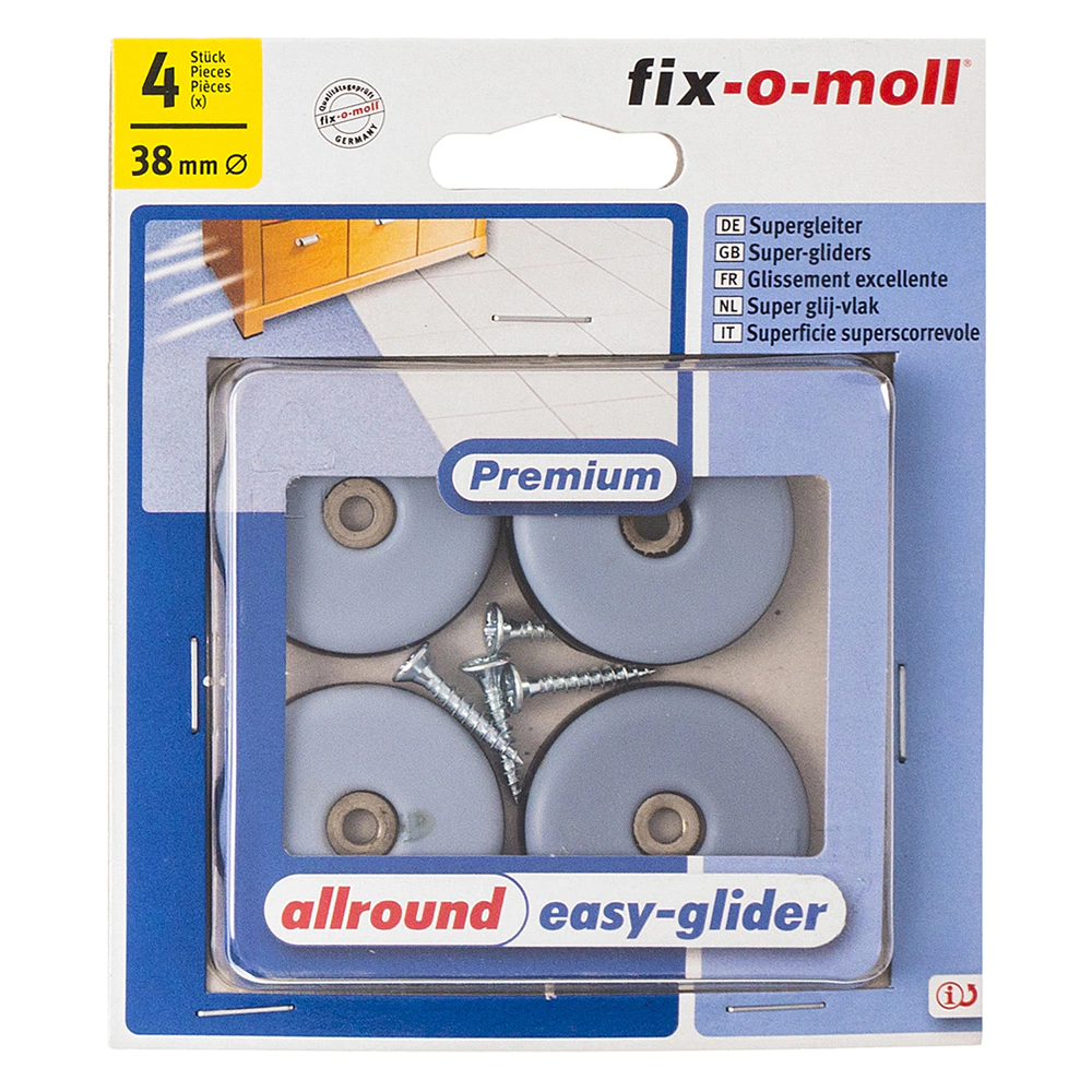 Подпятник скользящий с шурупом d38 мм 4 шт fix-o-moll PTFE