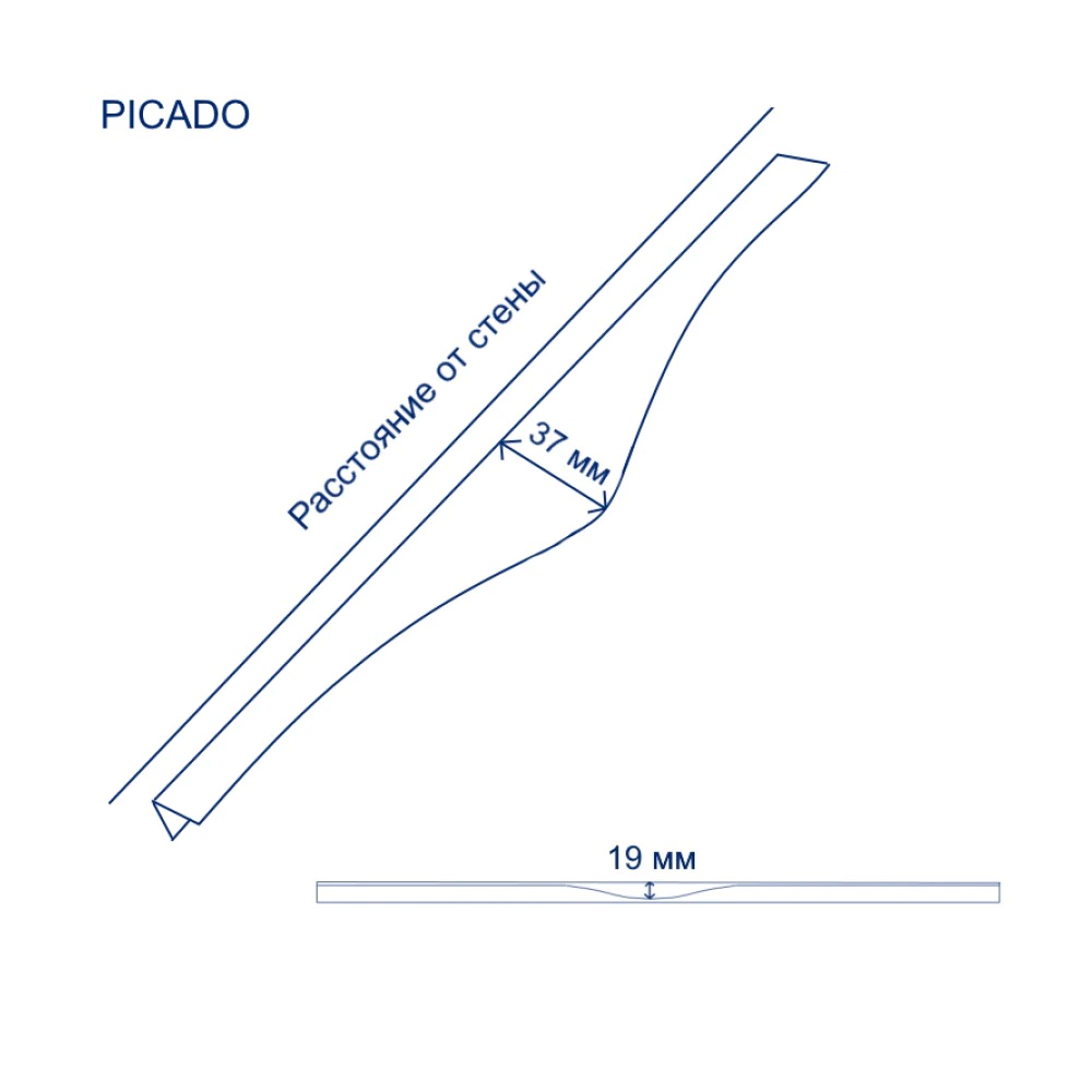 Ручка торцевая мебельная PICADO C=256 мм L=596 мм черная матовая