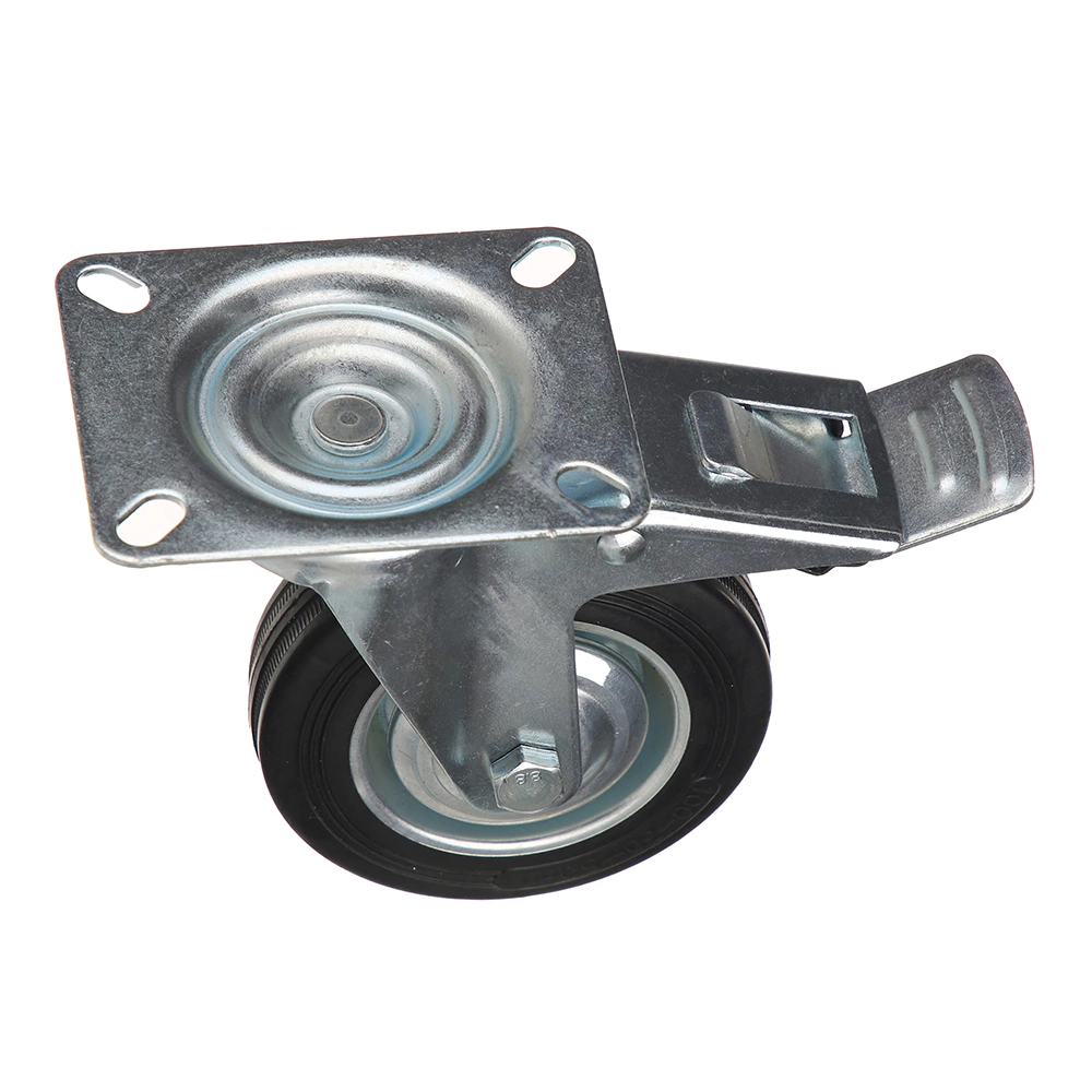 Колесо промышленное поворотное d100 мм на площадке с тормозом