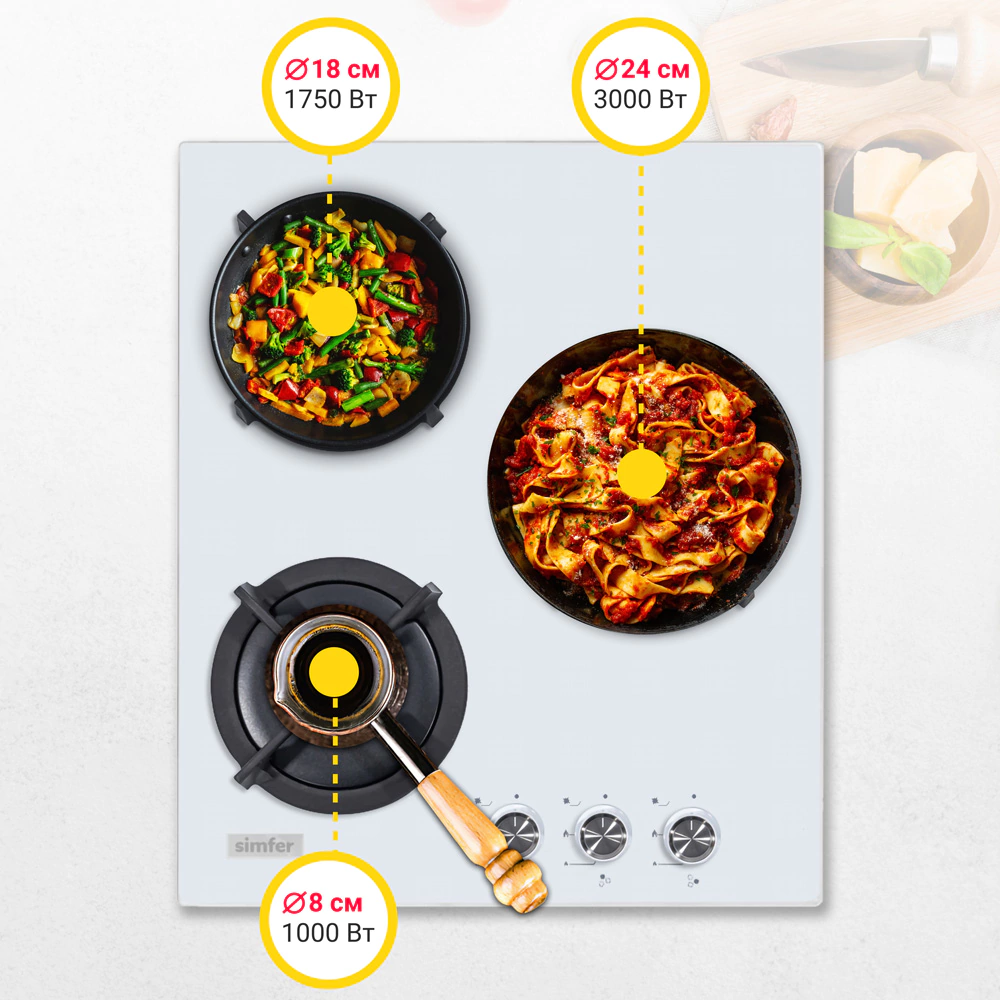 Газовая варочная панель Simfer H45N30W416 белая 45 см