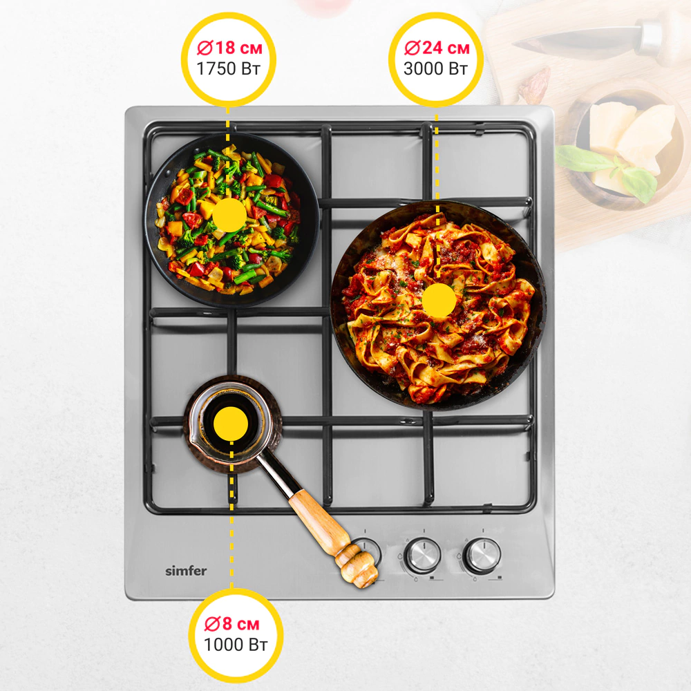Газовая варочная поверхность нержавеющая сталь 45 см Simfer H45V30M411