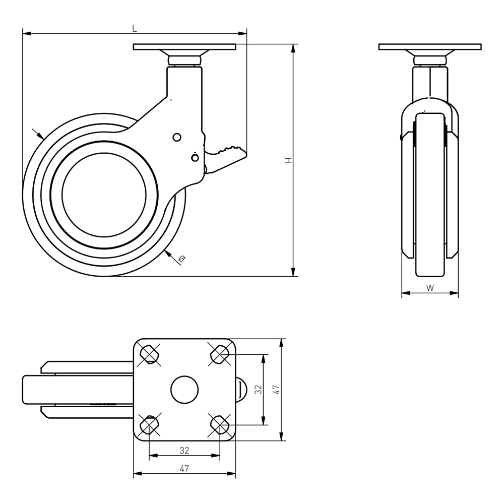Колесо мебельное d60 мм поворотное на площадке черное