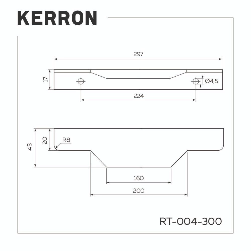 Ручка торцевая мебельная RT-004 C=224 мм L=296 мм матовый хром