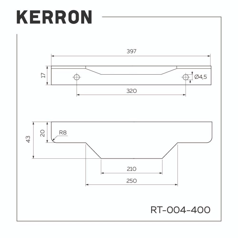Ручка торцевая мебельная RT-004 C=320 мм L=396 мм матовый хром