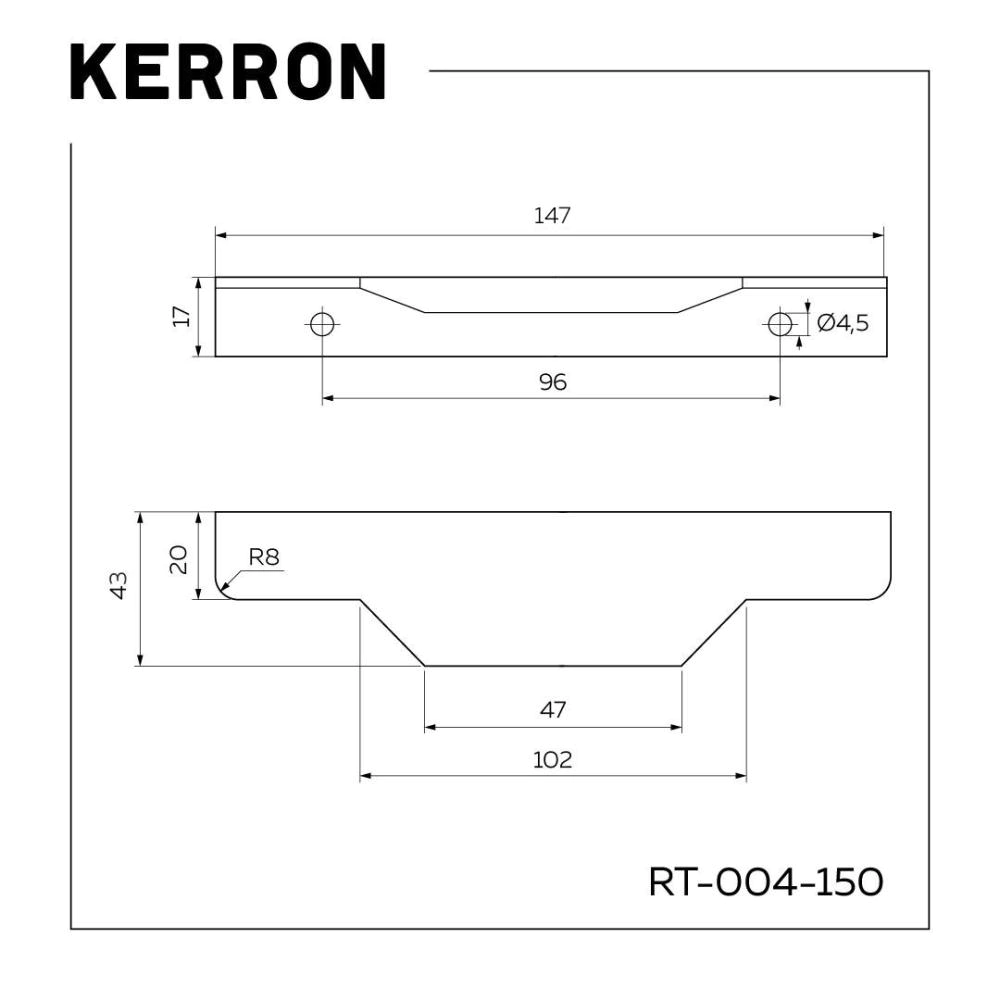 Ручка торцевая мебельная RT-004 C=96 мм L=146 мм черный матовый