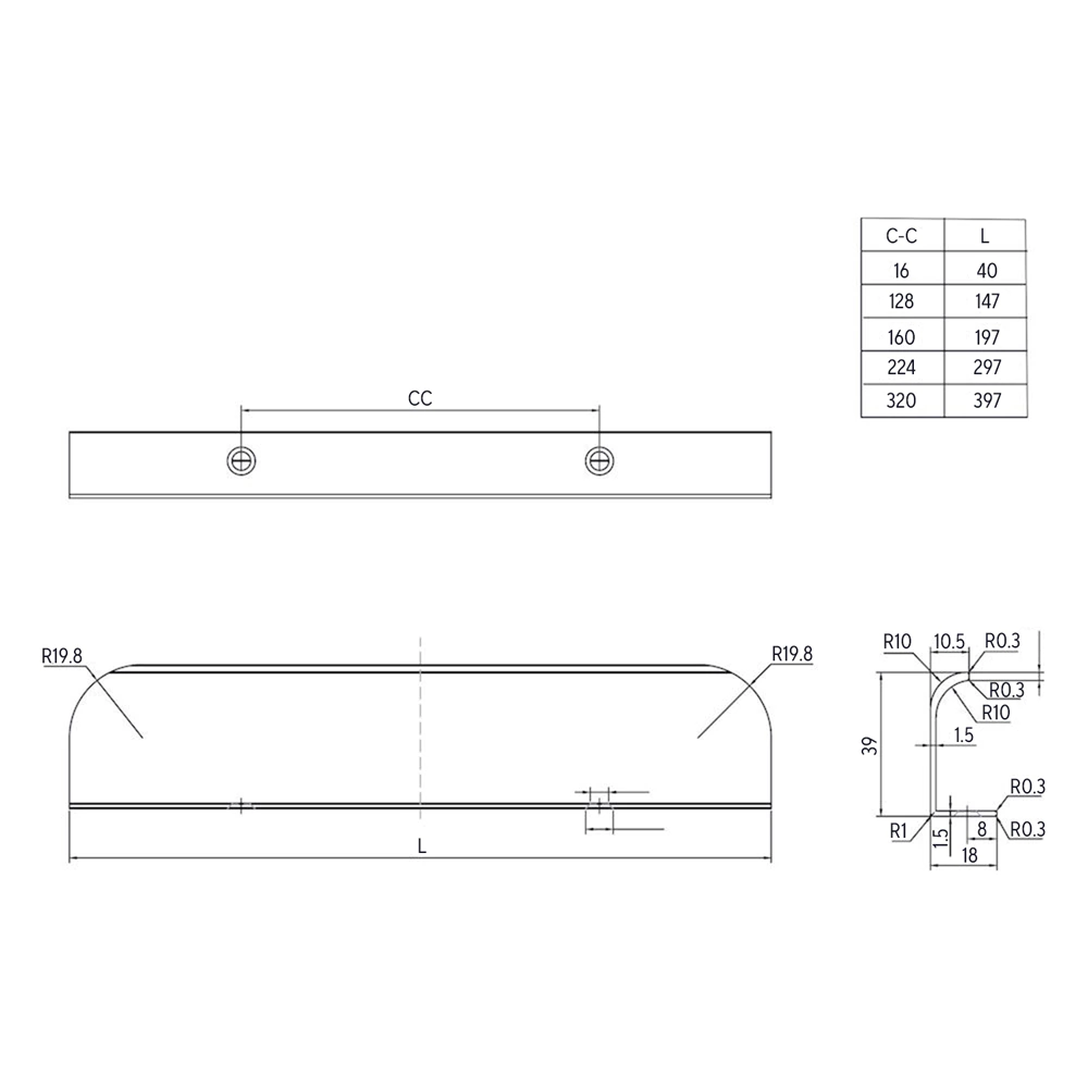 Ручка торцевая мебельная EVA C=160 мм L=197 мм белый матовый