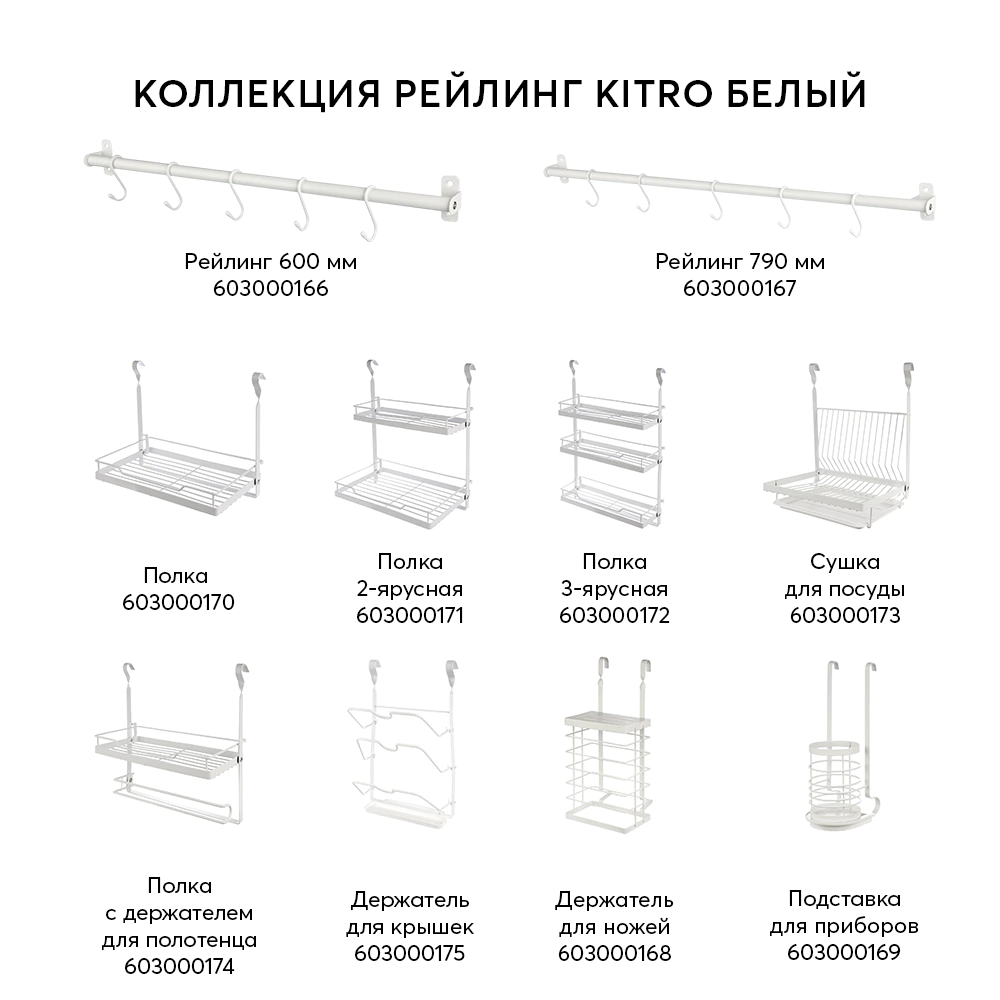 Подставка для приборов на рейлинг KITRO белая