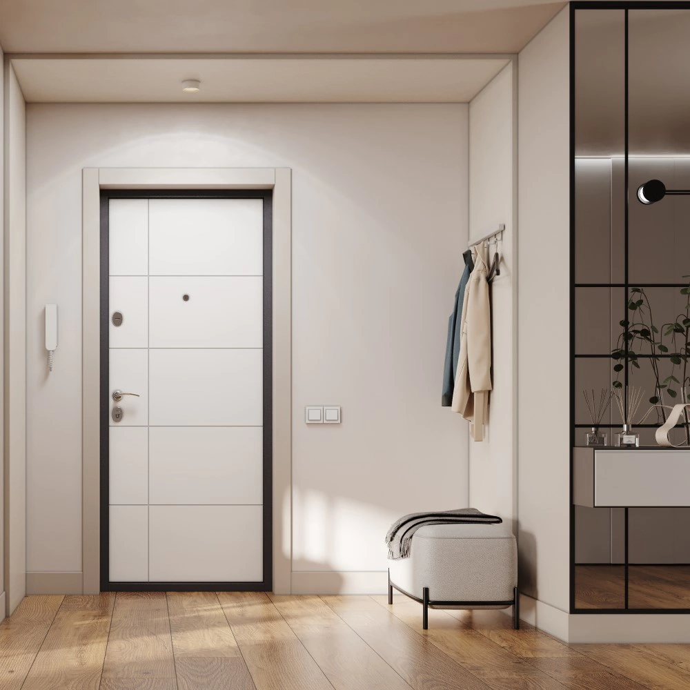 Дверь входная металлическая Грей темно-серый букле/бьянко 2050х860х55 мм левая