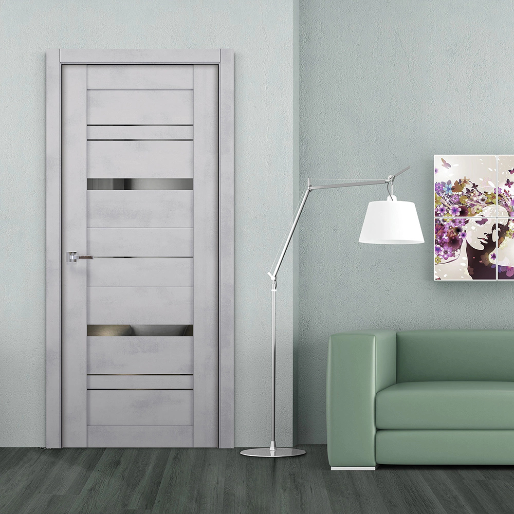 Дверь межкомнатная глухая Тандем-8 2000х600 мм ПВХ Бетон известковый, зеркало