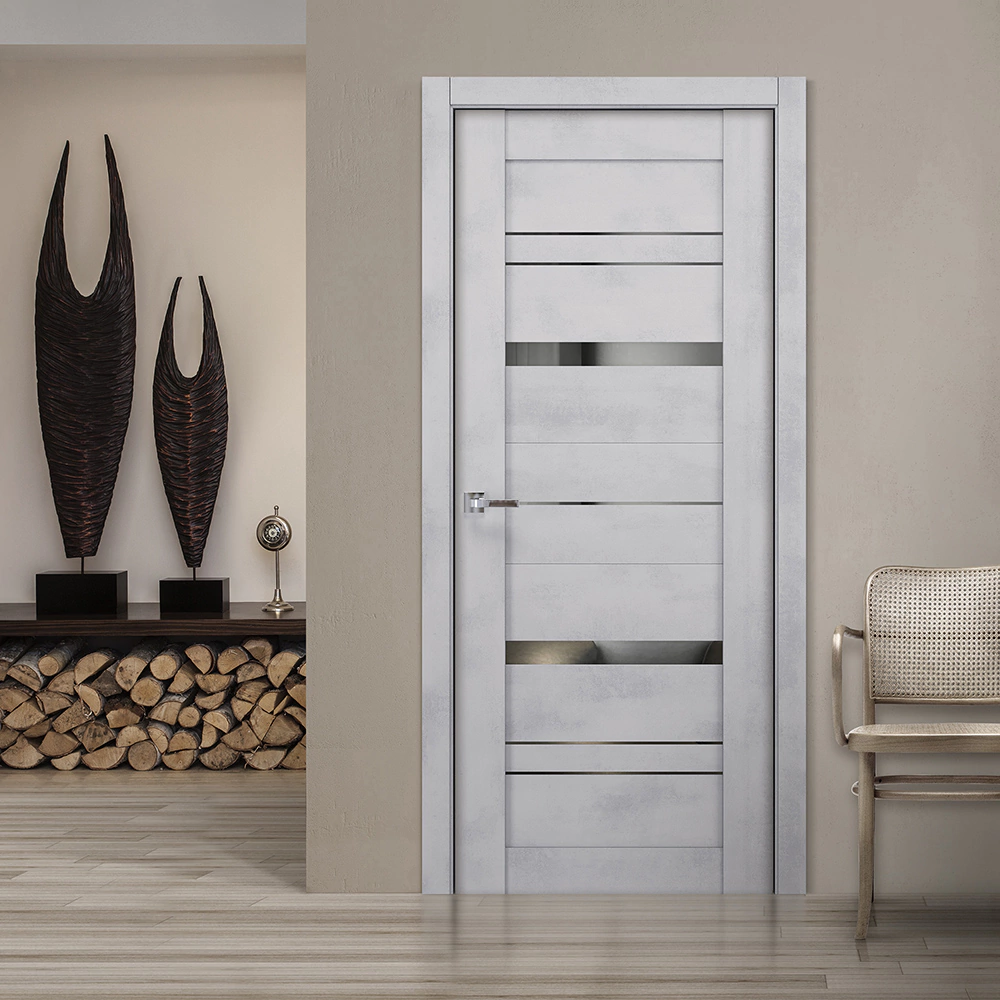 Дверь межкомнатная глухая Тандем-8 2000х800 мм ПВХ Бетон известковый, зеркало