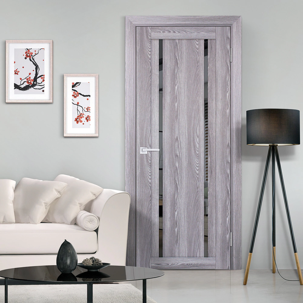 Дверь межкомнатная остекленная ПВХ 2000х600 мм PSK-9 ривьера грей/зеркало