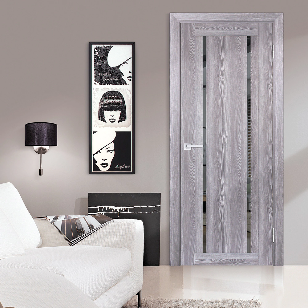 Дверь межкомнатная остекленная ПВХ 2000х600 мм PSK-9 ривьера грей/зеркало