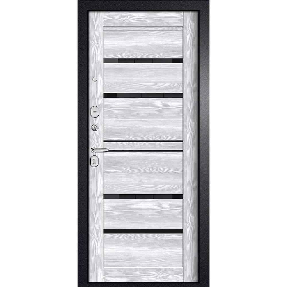 Дверь входная металлическая Тепла-2 Букле черный/Ривьера Айс 2050х860х90 мм левая