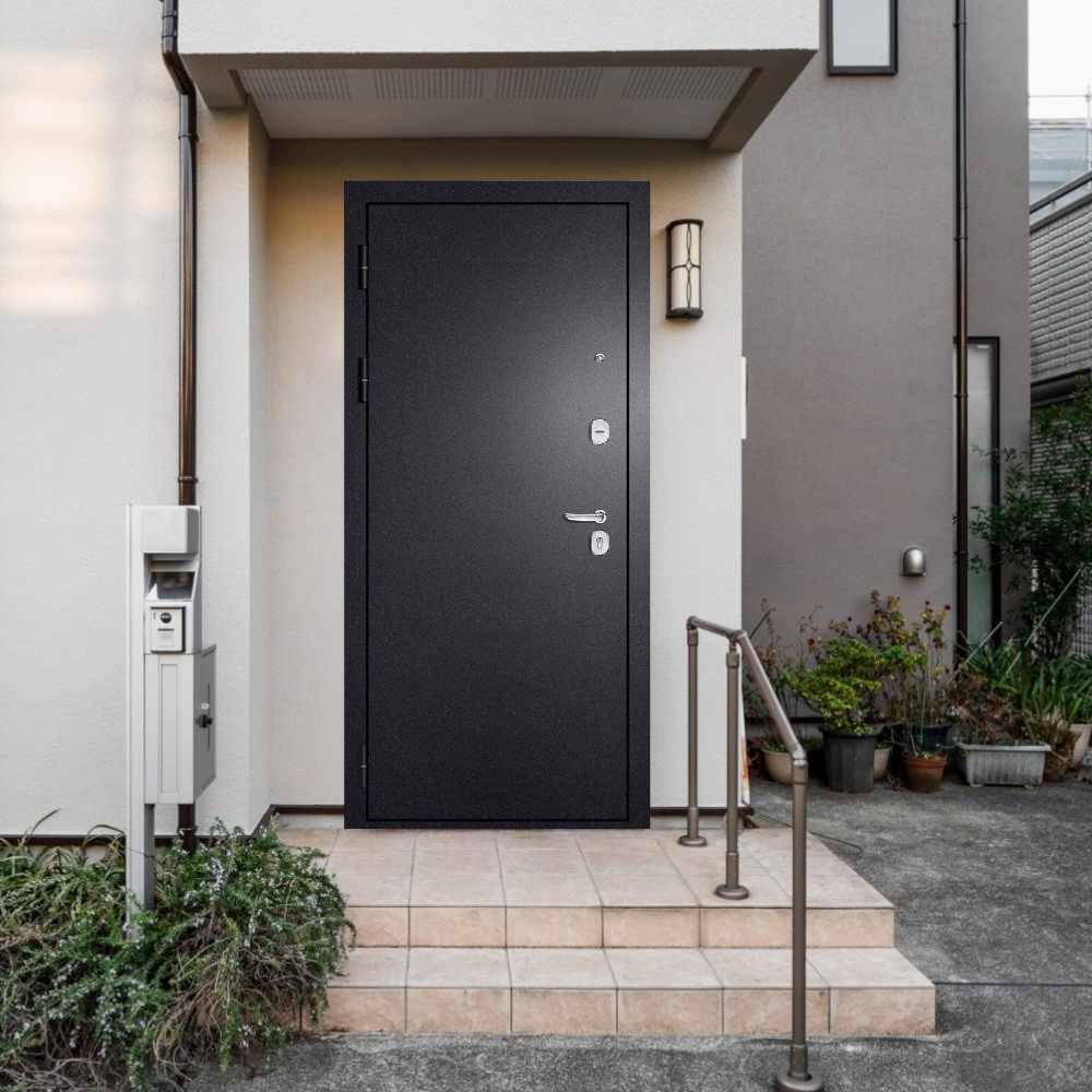 Дверь входная металлическая Тепла-2 Букле черный/Ривьера Айс 2050х860х90 мм левая