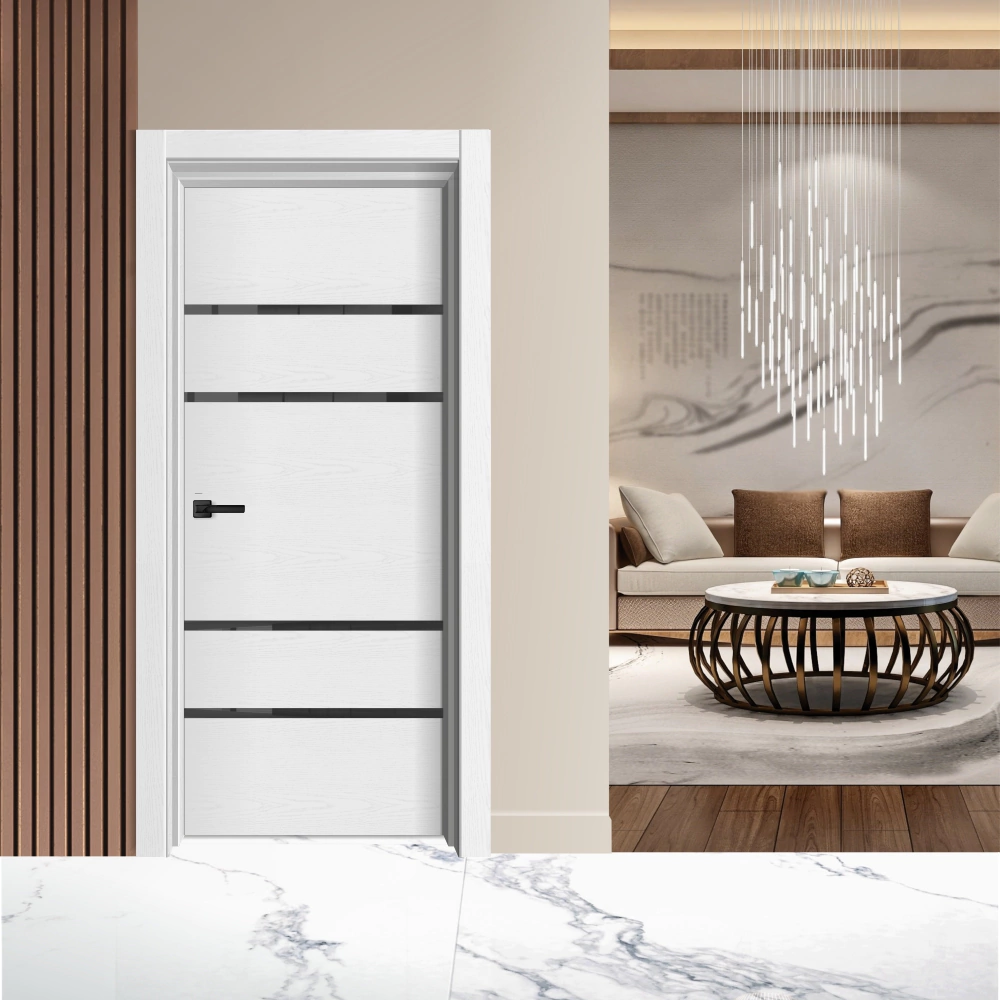 Дверь межкомнатная остекленная 2000х900 мм Маре белый бьянко/черный лакобель