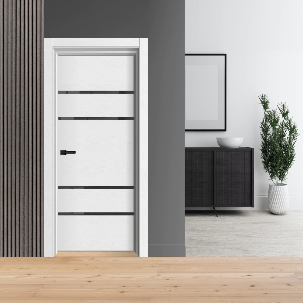 Дверь межкомнатная остекленная 2000х900 мм Маре белый бьянко/черный лакобель