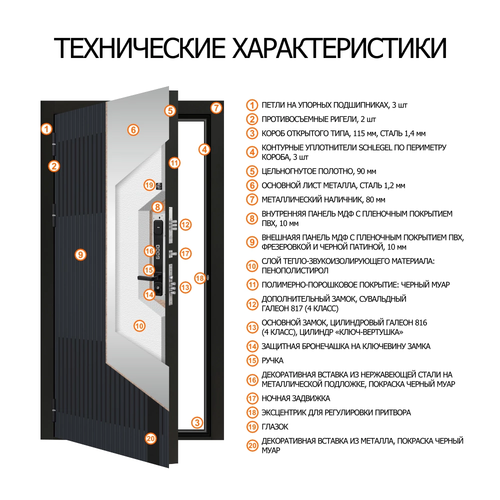 Дверь входная металлическая 2050х960х90 мм левая Гуд-2