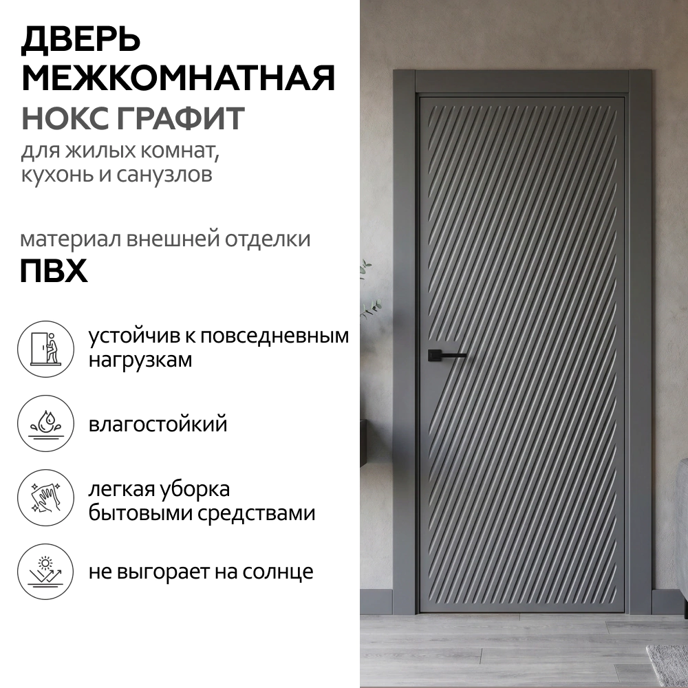 Дверь межкомнатная глухая 70х200 см Нокс ПВХ Графит