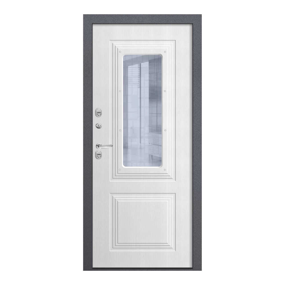 Дверь входная металлическая Плата серый муар/белое дерево 2050х960х103 мм левая