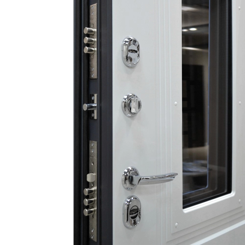 Дверь входная металлическая Плата серый муар/белое дерево 2050х960х103 мм левая