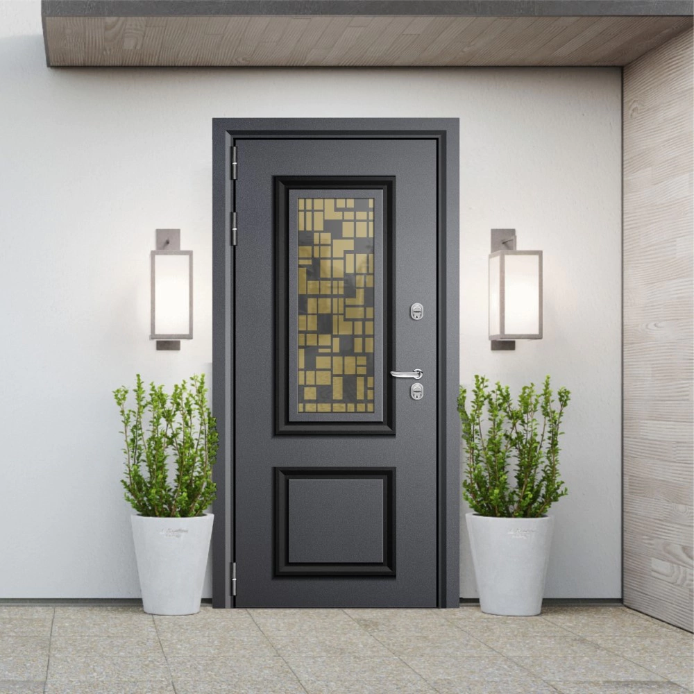 Дверь входная металлическая Плата серый муар/белое дерево 2050х960х103 мм левая