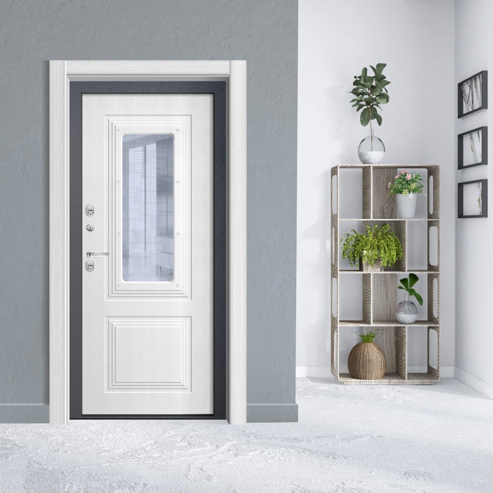 Дверь входная металлическая Плата серый муар/белое дерево 2050х960х103 мм левая