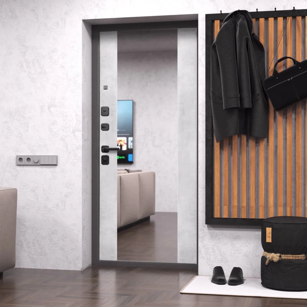 Дверь входная металлическая 2050х860х104 мм левая Геометрия Бетон/Зеркало