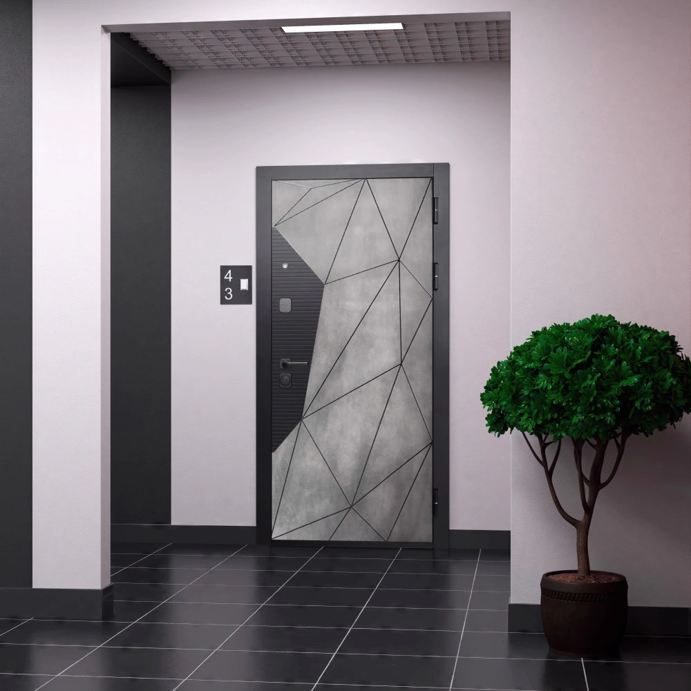 Дверь входная металлическая 2050х860х104 мм правая Геометрия Бетон/Зеркало