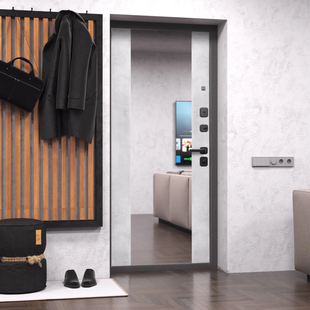 Дверь входная металлическая 2050х860х104 мм правая Геометрия Бетон/Зеркало