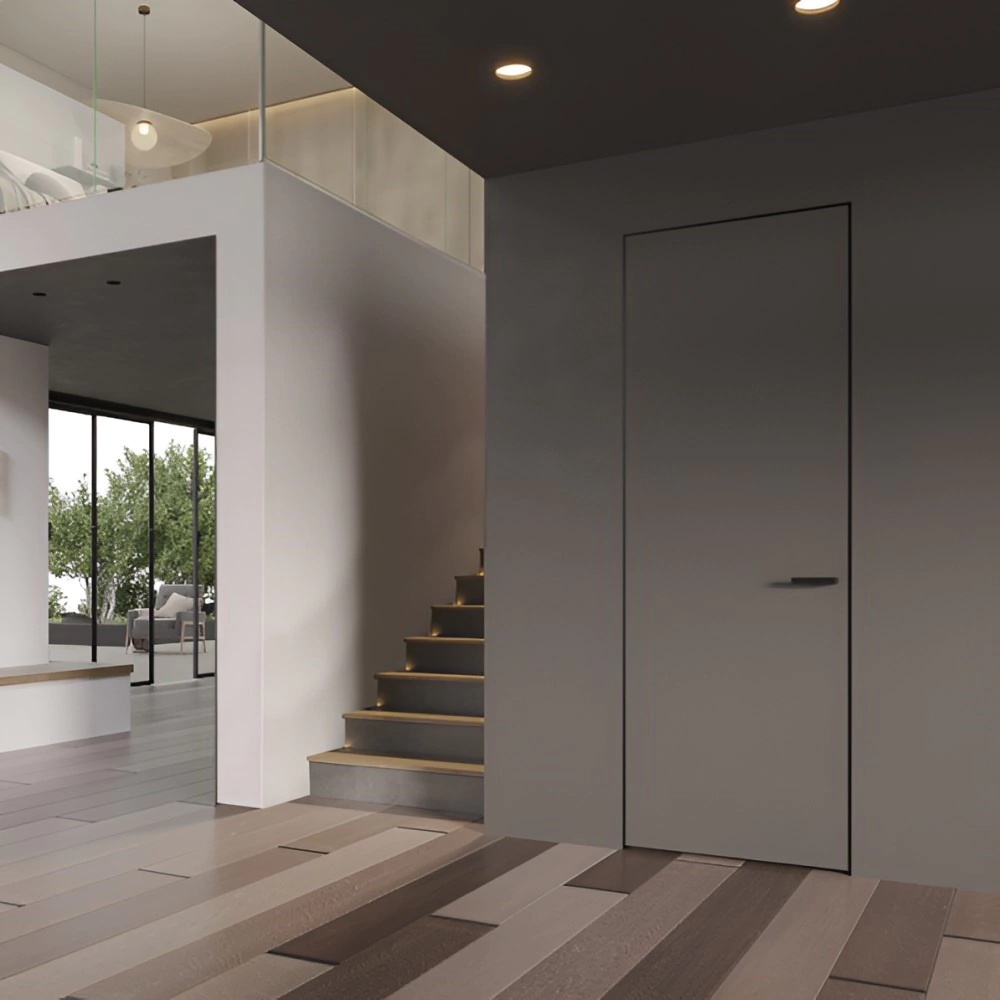 Дверь межкомнатная глухая под покраску с алюминиевой кромкой левая 2000х800 мм Инвизибл Реверс