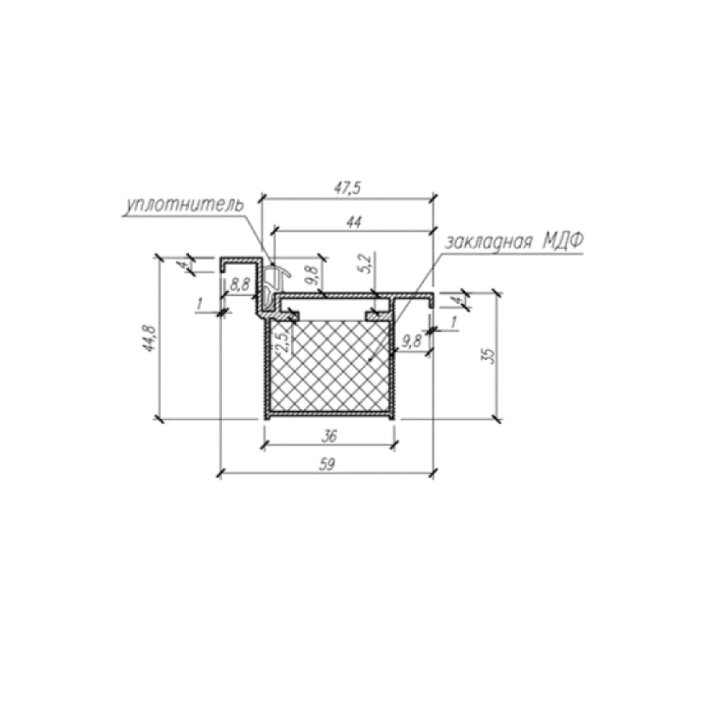 Стойка коробки алюминиевая с защелкой и скрытыми петлями 2100х60х45 мм Инвизибл