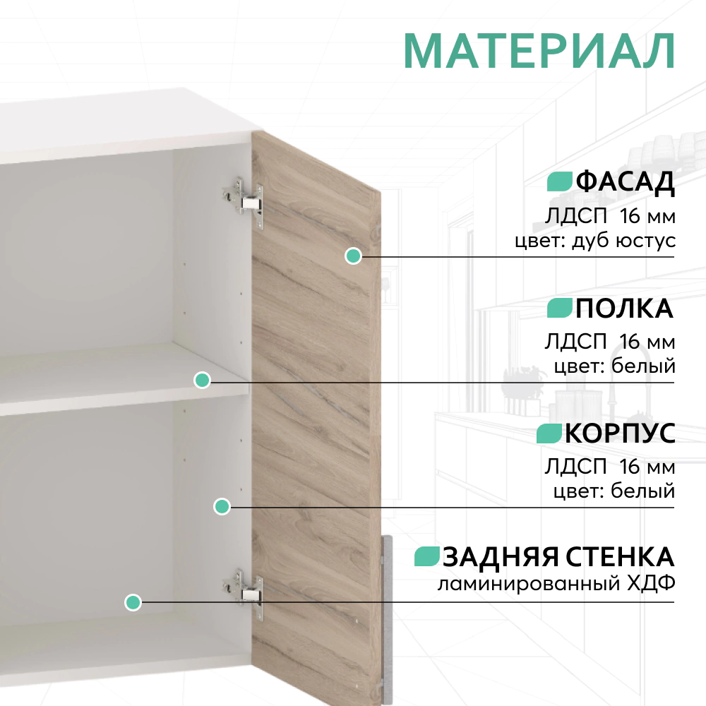 Шкаф навесной KITRO Дуб юстус 40 см