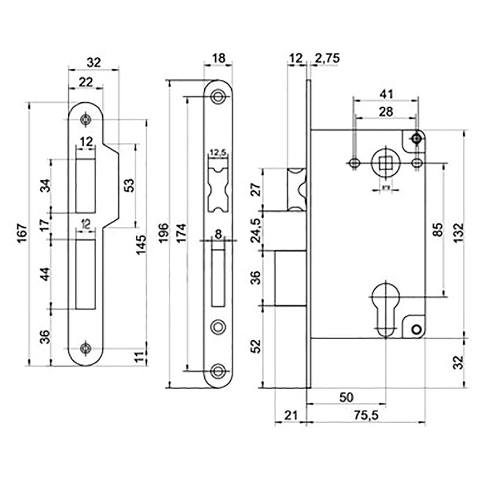 Замок врезной под вставку Palladium 285 SB латунь матовая
