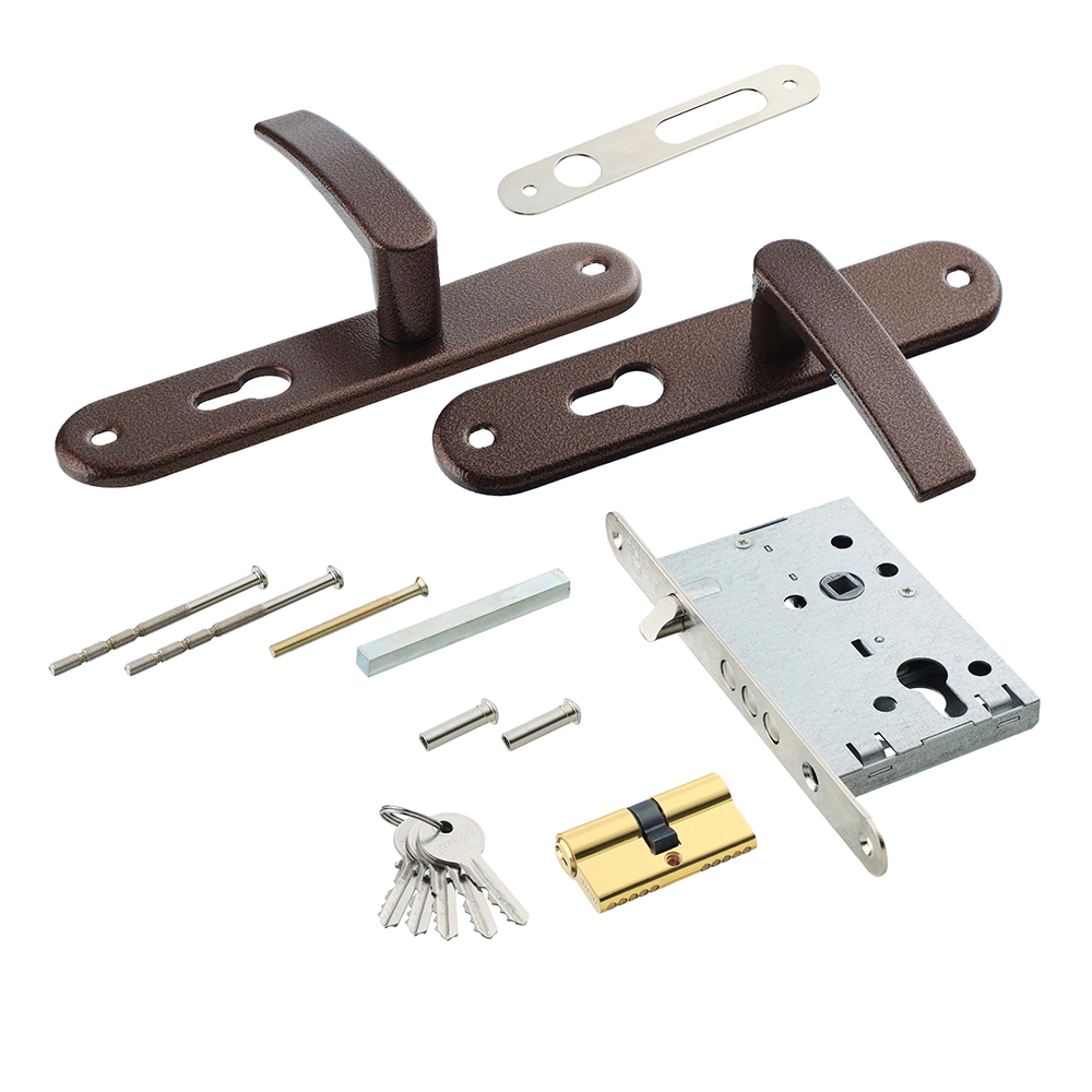 Комплект ручек с замком и цилиндром м/о 50 мм ПРОСАМ ЗВ4-31 медь