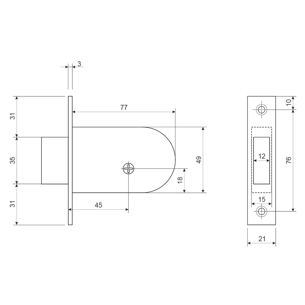 Замок врезной 90-K-G латунь APECS