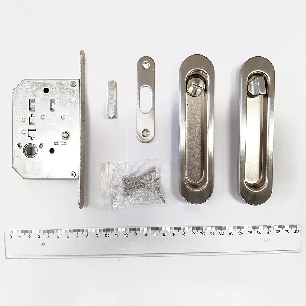 Ручки + замок для раздвижных дверей TIXX BK501 SN никель матовый