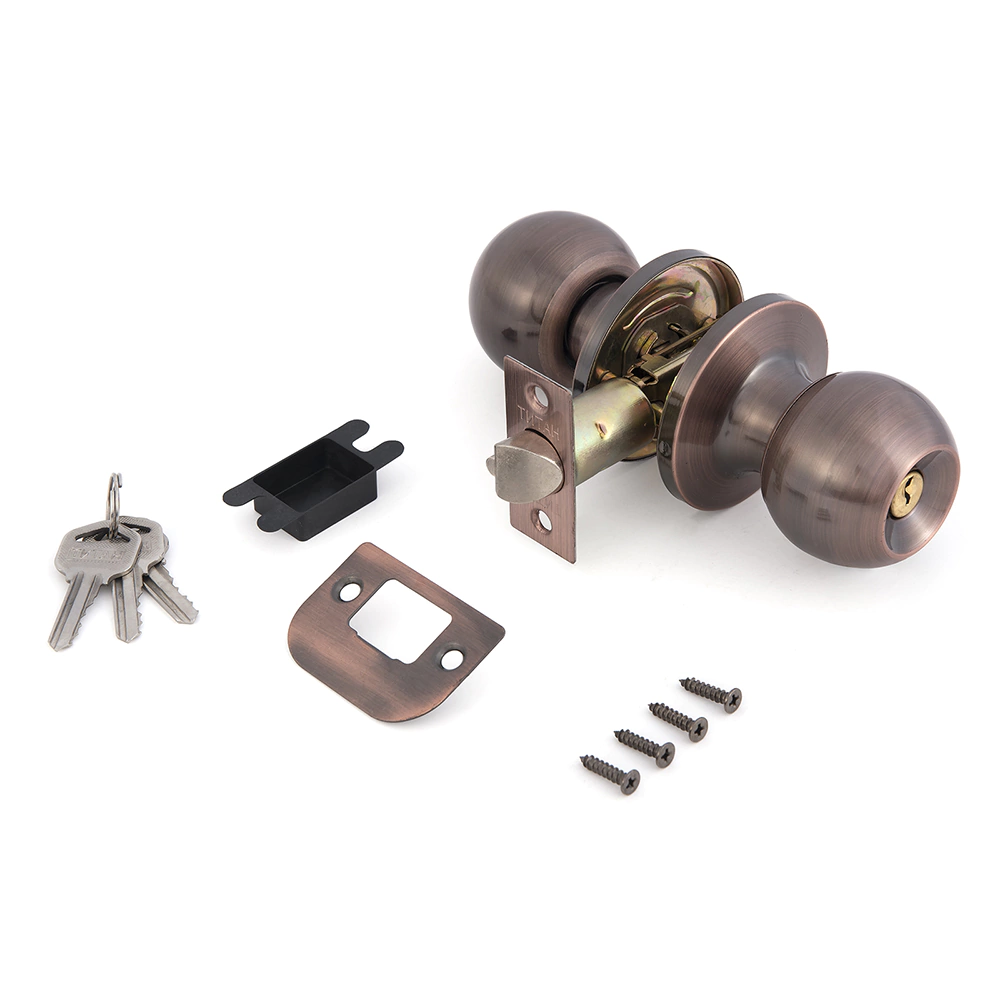 Комплект поворотных ручек с защелкой под ключ и заверткой Титан 706 медь