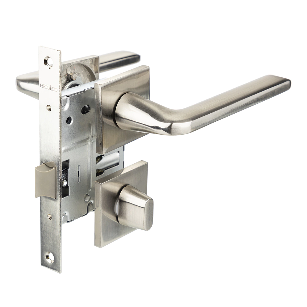 Комплект ручек с защелкой, заверткой и петлями м/о 70 мм Lokker Earth EN никель