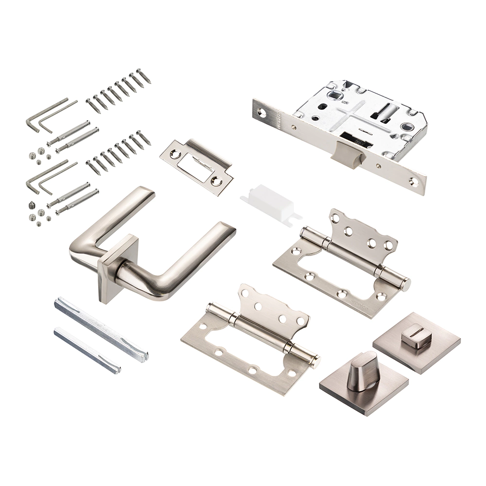 Комплект ручек с защелкой, заверткой и петлями м/о 70 мм Lokker Earth EN никель