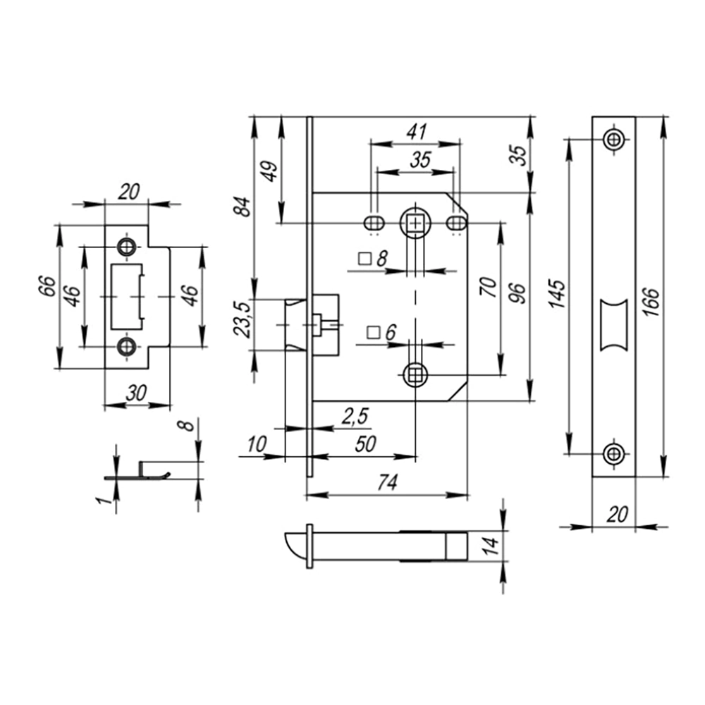 Комплект ручек с защелкой, заверткой и петлями м/о 70 мм Lokker Earth EN никель