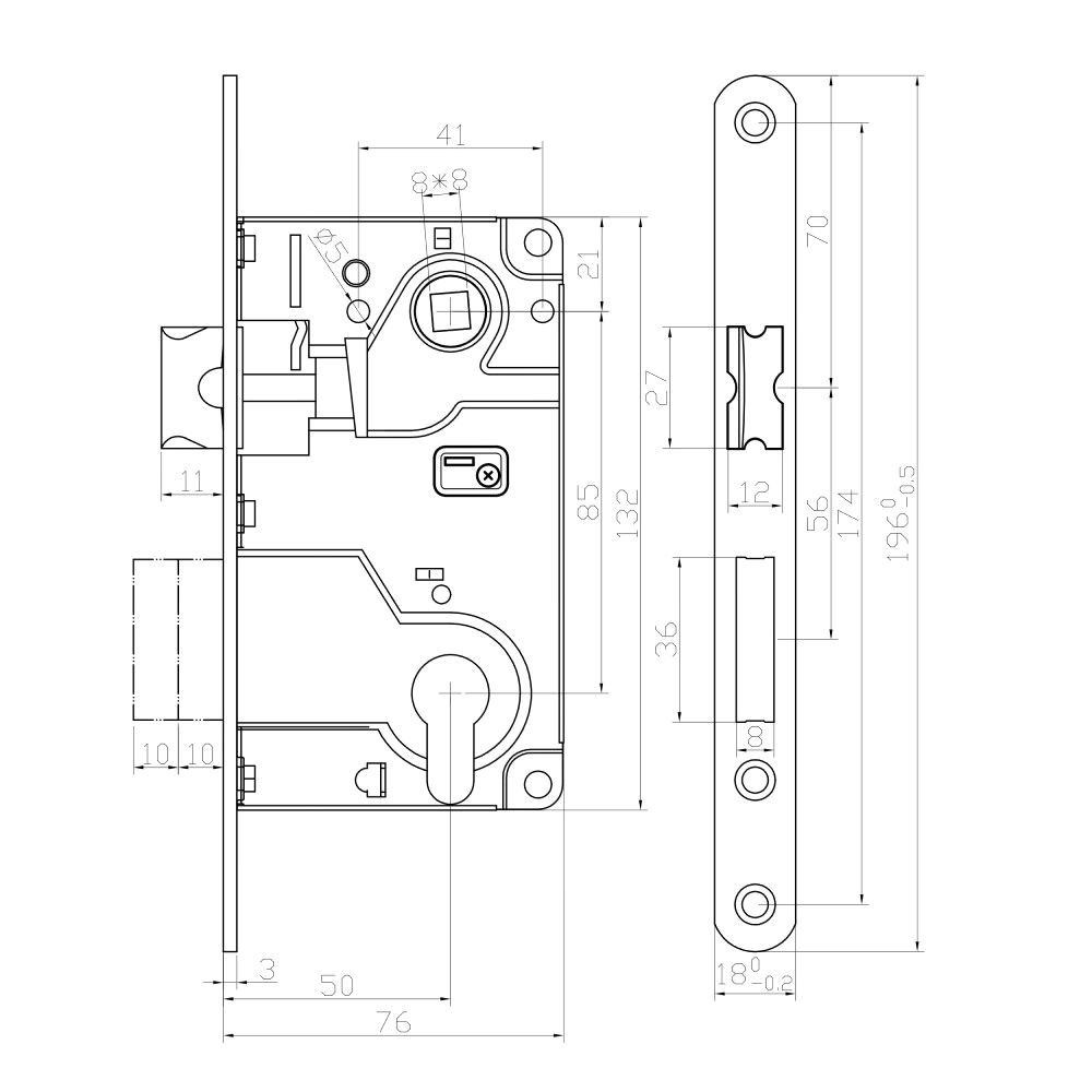 Защелка межкомнатная под вставку Lokker м/о 85 мм бронза