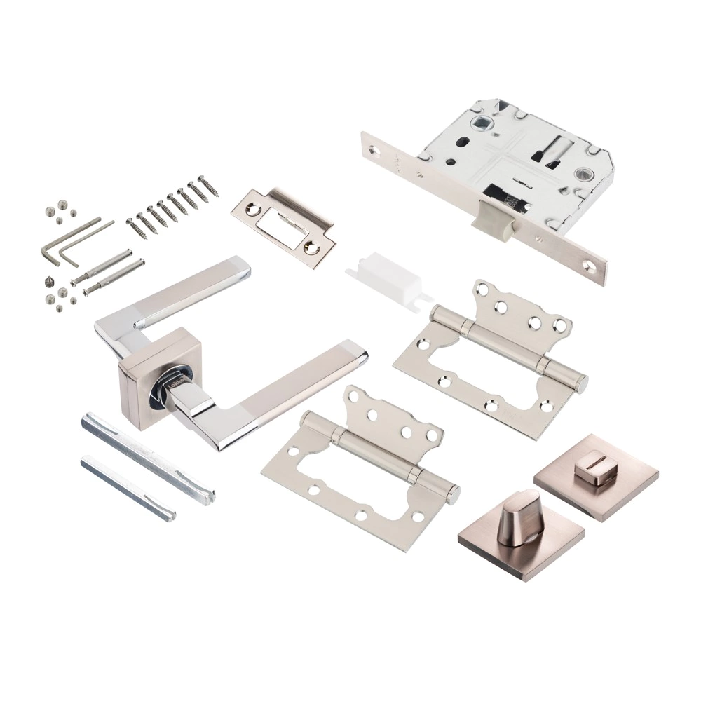 Комплект ручек с защелкой, заверткой и петлями м/о 70 мм Lokker Castle EF хром/никель